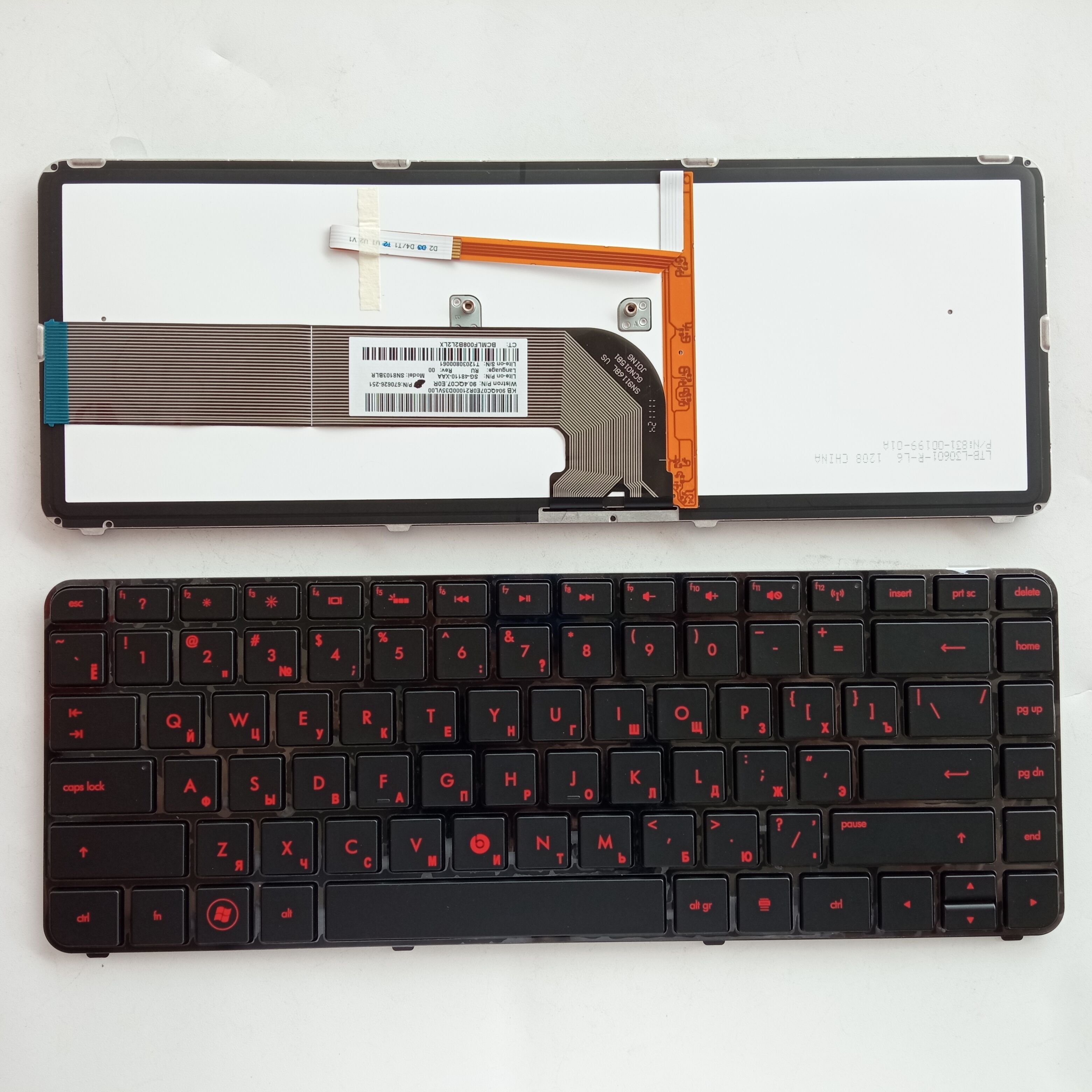 Picture of New Replacement Laptop Keyboard For HP DV4-3000 BLACK FRAME BLACK Backlit，Red Printing RU Layout